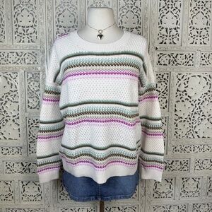 NWT LOFT Colorful Striped Knit Cotton Boho Long Sleeve Sweater Sz Large